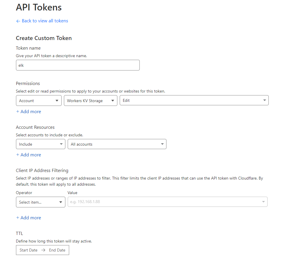The settings to use for the CloudFlare API token